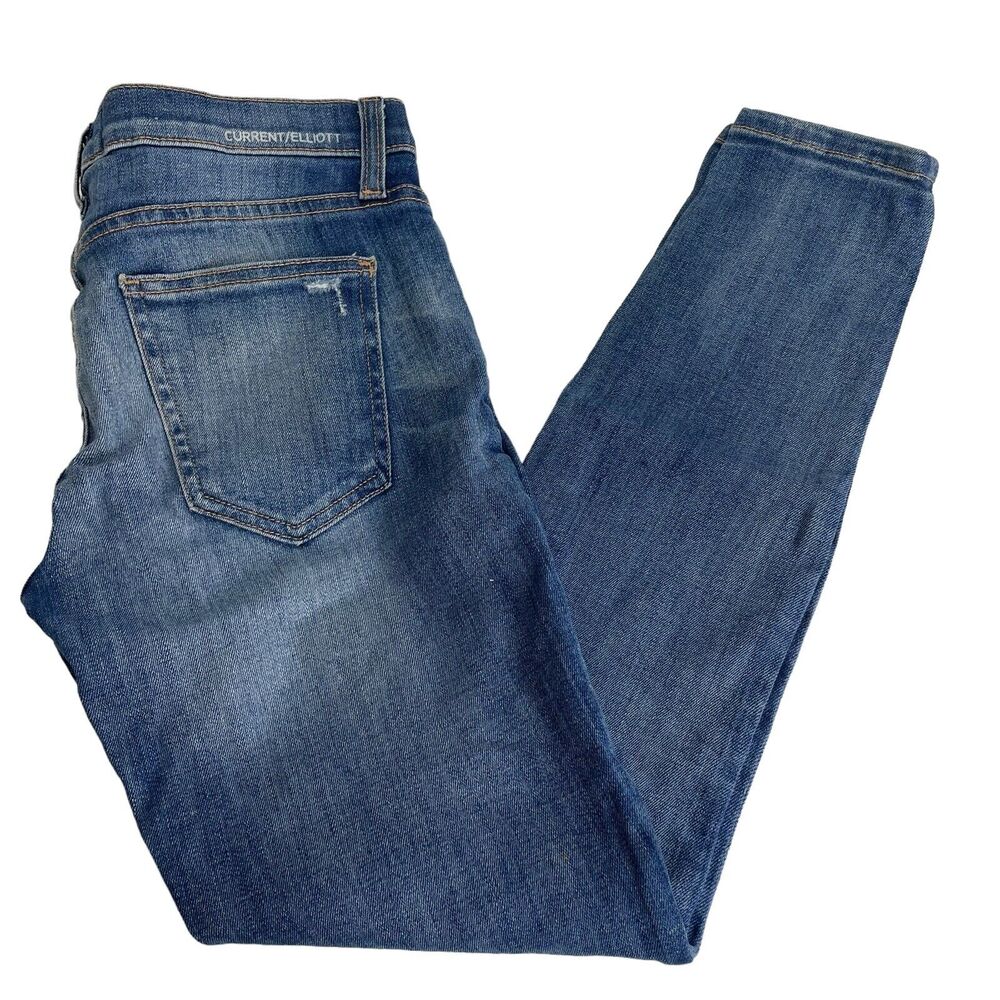Current/Elliott The Stiletto Niagara Destroy Blue Cropped Skinny Jeans Size 25